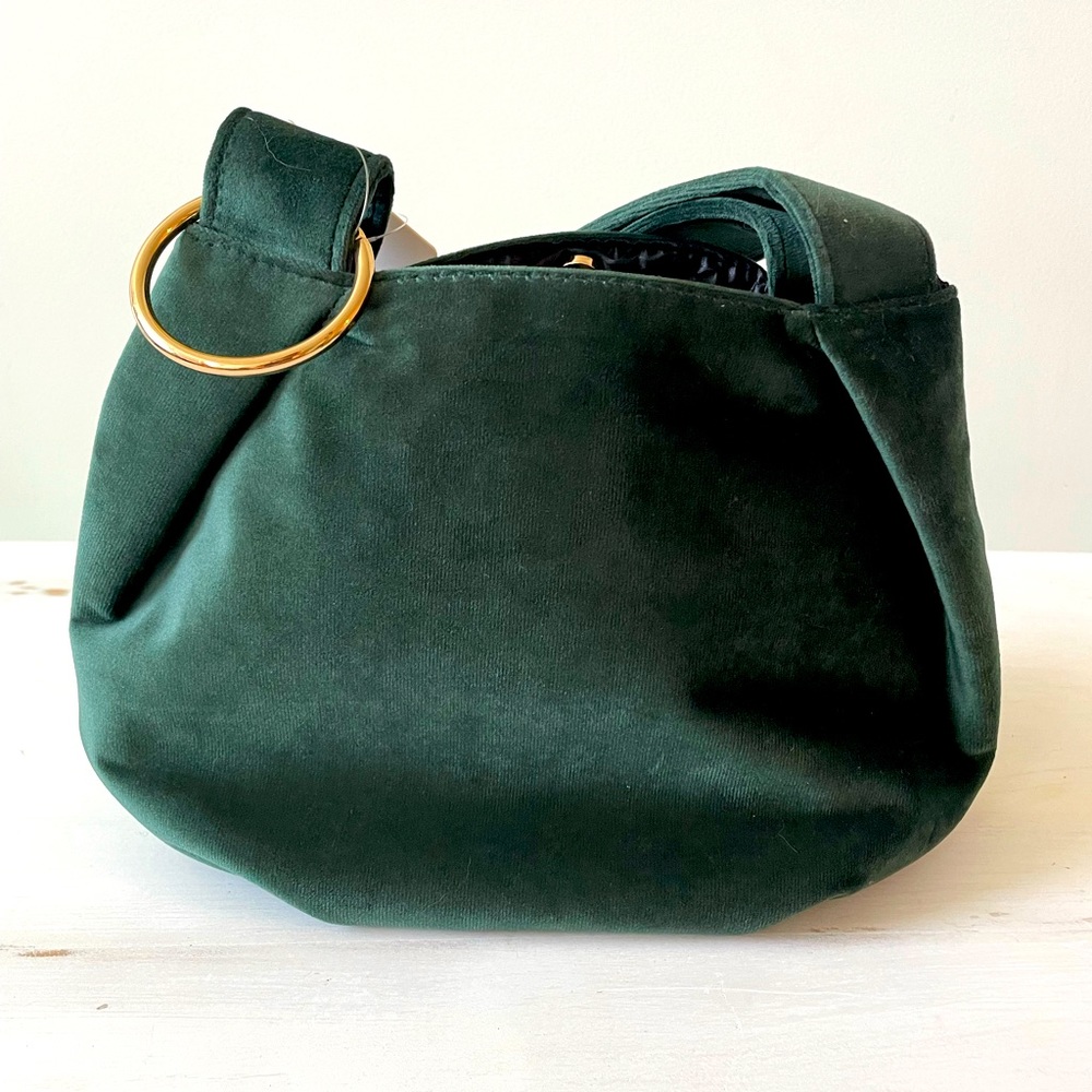 Forrest green Clutch Velvet Top Handle Bag Wristlet Small Tote Purse NWT